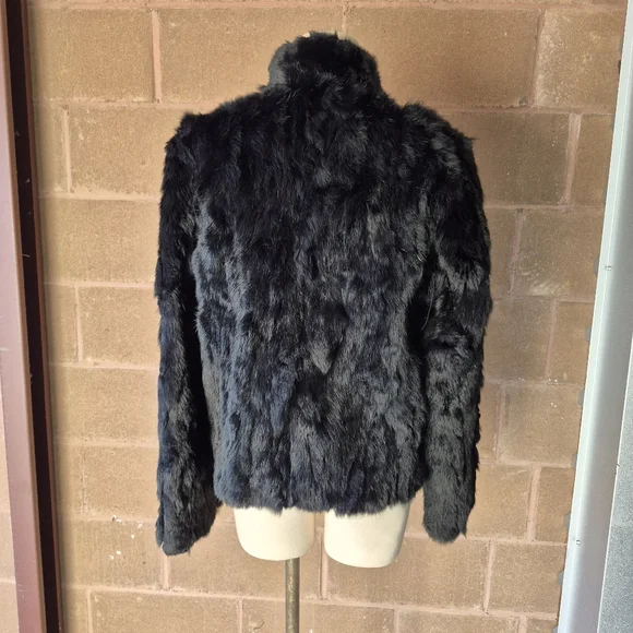 Wilsons Leather Maxima Black Real Rabbit Fur Jacket Size Large Y2K Mob Wife Coat - Picture 3 of 11